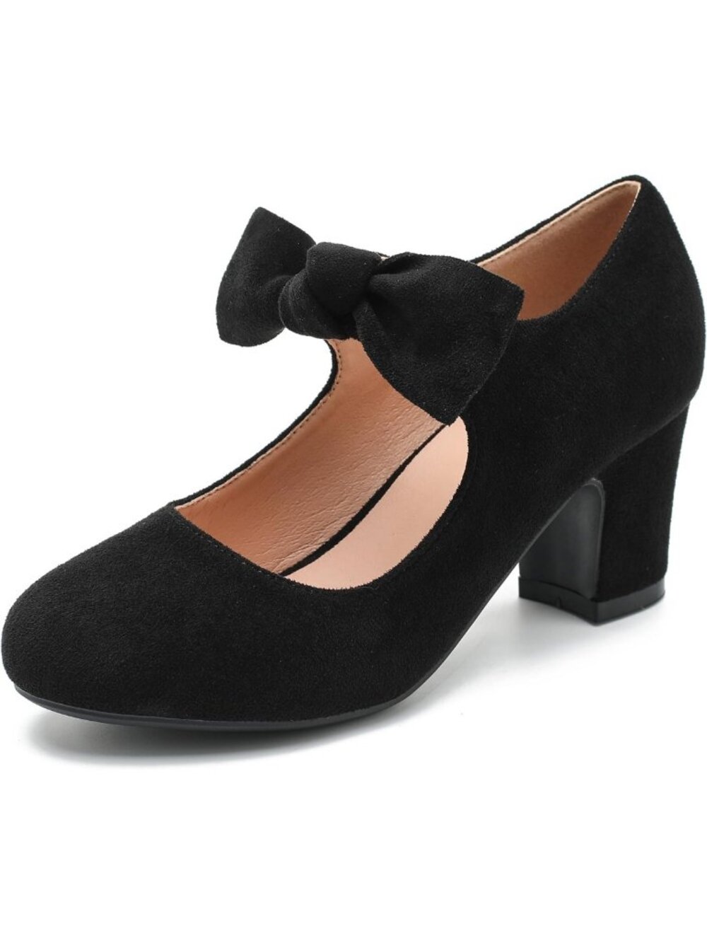 Chic Women's Bow Mary Jane Heels - Round Toe Block Heel Pumps for Stylish